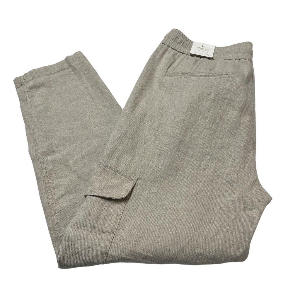 Porter & Ash Linen Blend Cargo Pants Mens L Beige Slim Fit Beach Coastal Resort